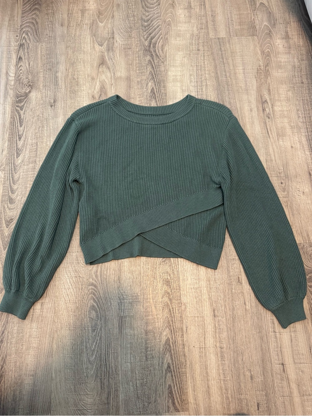 lululemon athletica Forest Green Ribbed Crossover Cropped Sweater
